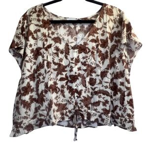 Reitmans Cropped Blouse Button Down Sleeveless V-Neck Cream Brown Size XXL NEW